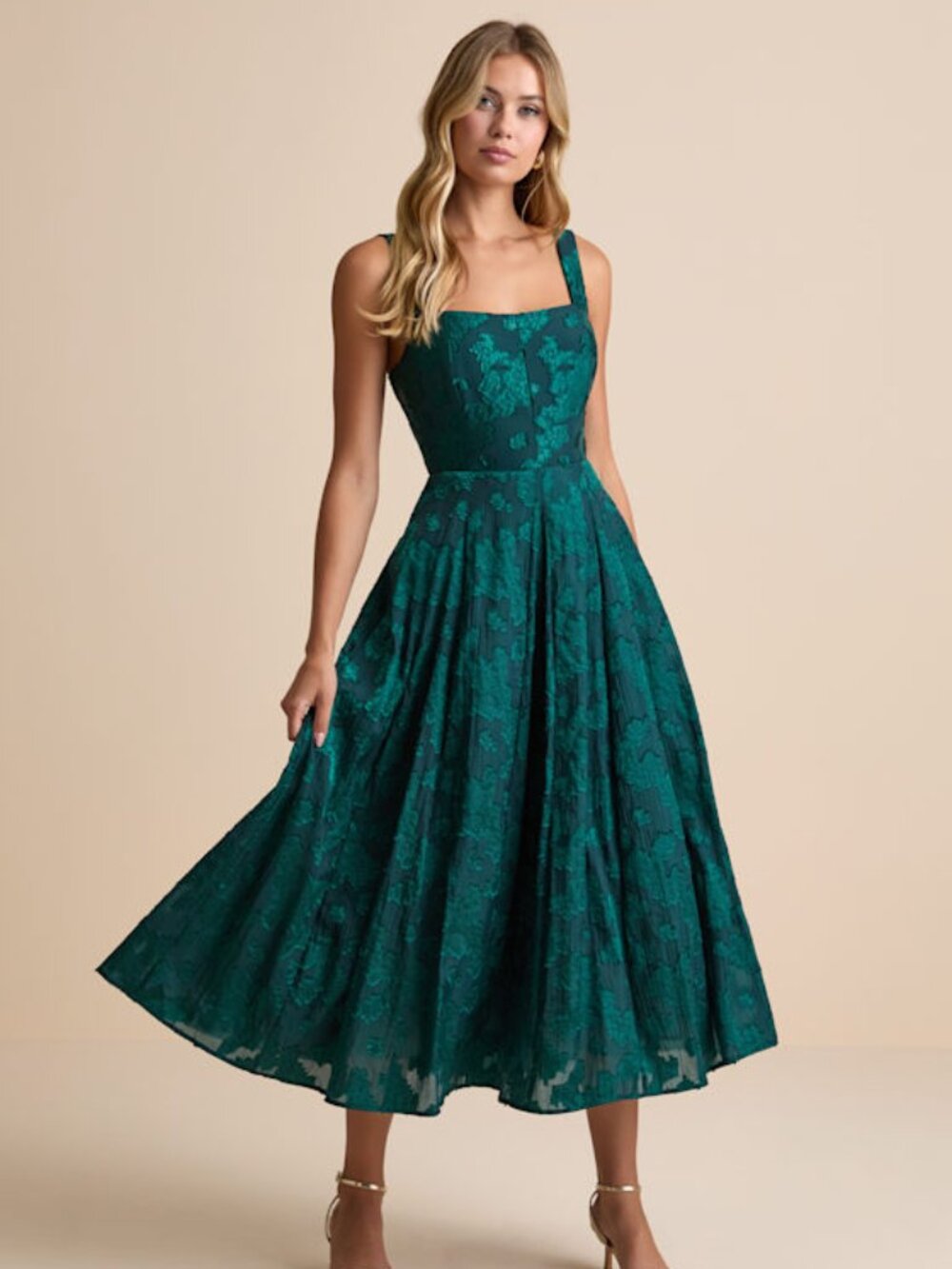 Lulus Loira Emerald Burnout Jacquard Lace-up Midi Dress Green - Size S